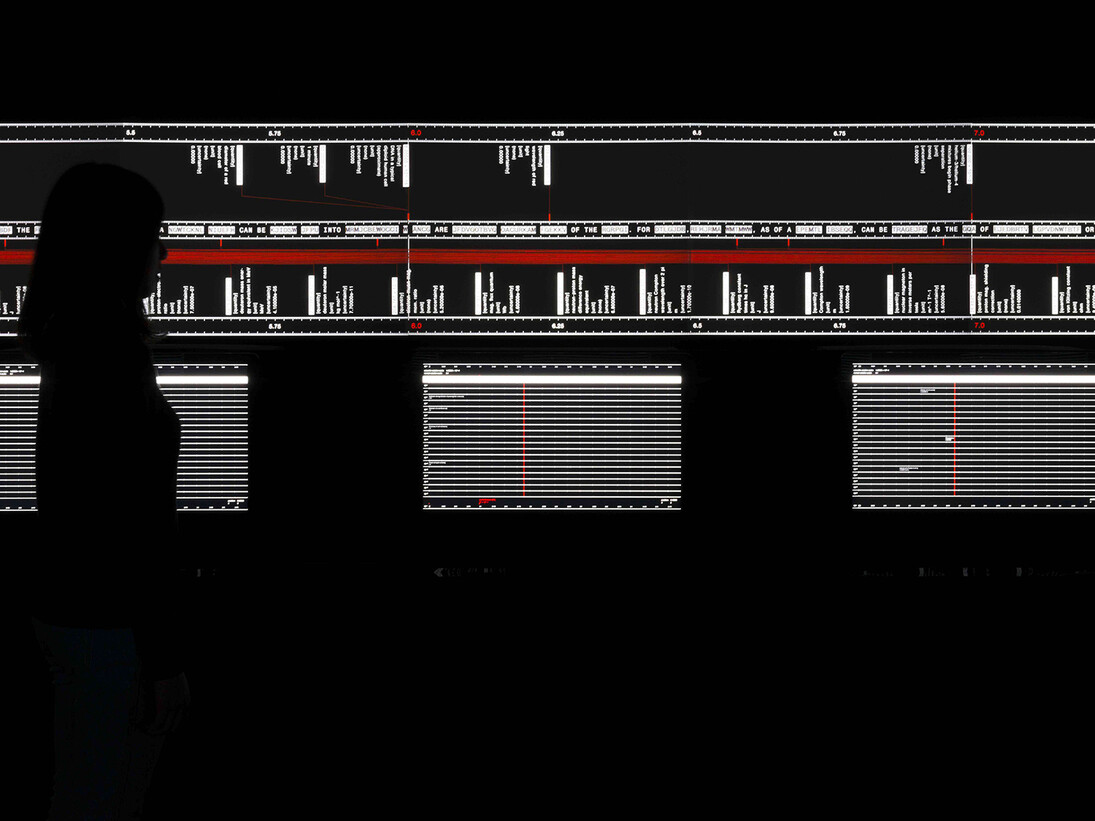 Ryoji Ikeda, supersymmetry [experience], audiovisual installation, 2014, copyright Ryoji Ikeda. Photo: Ryuichi Maruo, Courtesy Yamaguchi Centre for Arts and Media (YCAM)