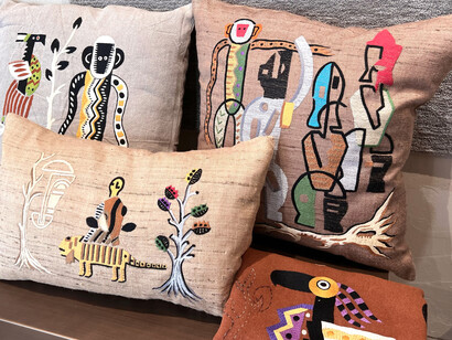 Sicilian hand embroidered pillows featuring designs by Kazumi 