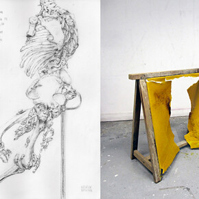 Lucy-Lyons, drawing, Emma-Bourgin, wood and beeswax installation