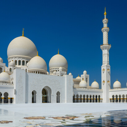 The Sheikh Zayed Grand Mosque is located in Abu Dhabi, United Arab Emirates, and serves as a major place of worship as well as a cultural landmark