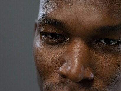 Close up of a man's eyes, looking deep into the camera