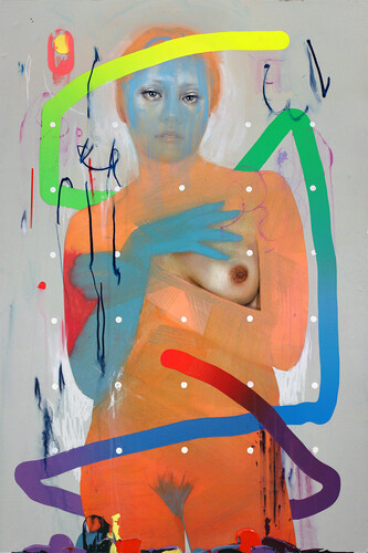 Erik Jones, Snake, 24x36 inch 61x91cm. Watercolor, colored pencil, water-soluble wax pastel, acrylic on Rives bfk paper mounted to panel