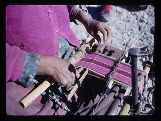 Grace Goodell. Coca bag, being woven in Oruro, Bolivia, 1968. Courtesy of the Division of Anthropology, American Museum of Natural History.