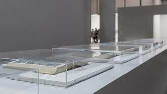 Livros clássicos de literatura conservados em museu sobre arte