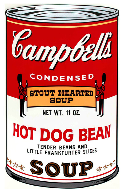 Andy Warhol, Campbell's Soup Hot Dog Bean, serigrafia su carta, 90 x 60 cm, collezione privata