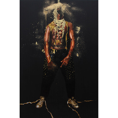 Fahamu Pecou, Crysalis, 2015, Acrylique, bombe et feuille d'or sur toile / Acrylic, spray paint and gold leaf on canvas, 152 x 122 cm © Fahamu Pecou, Courtesy Backslash Gallery, Paris