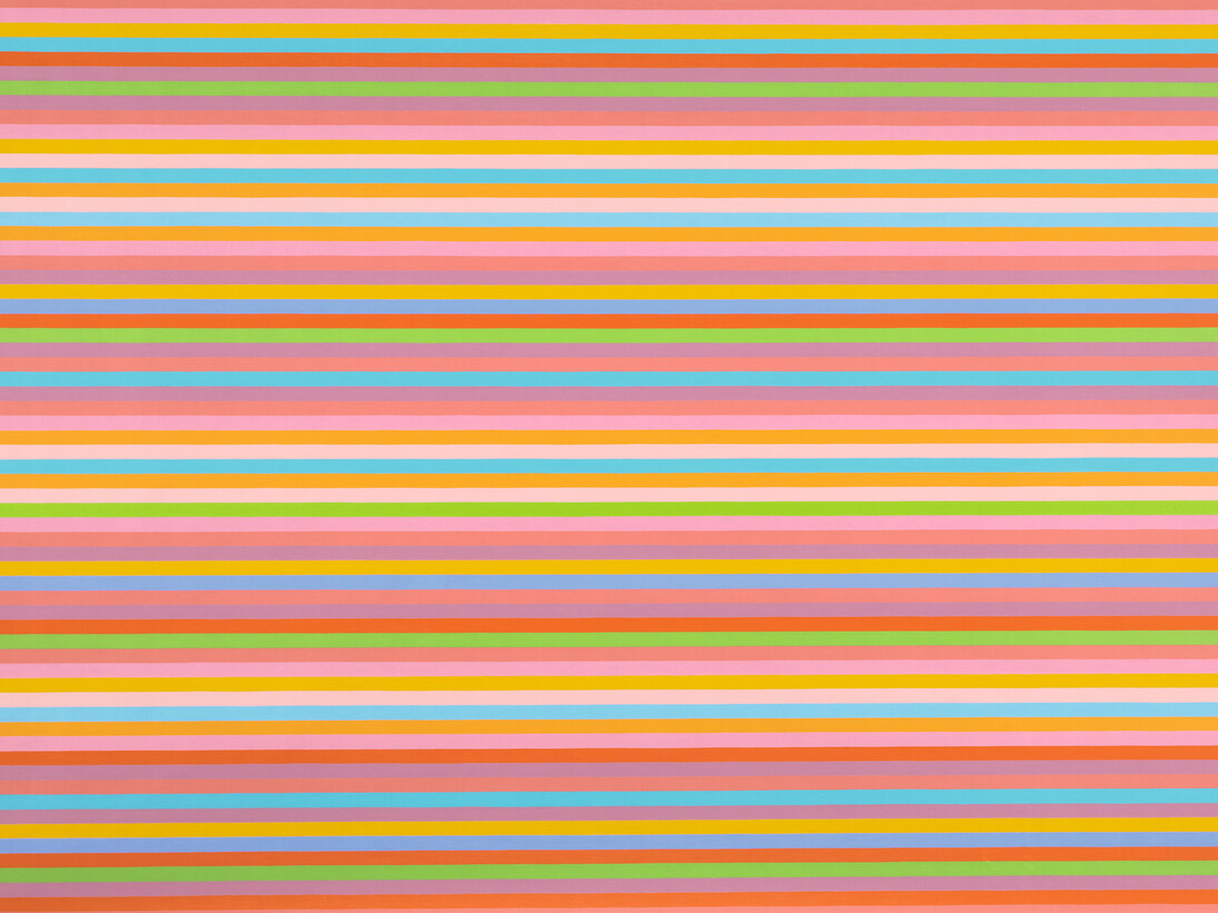 Bridget Riley, About Yellow, 2014-2013, Oil on linen, 64 1/8 x 109 7/8 inches (163 x 279 cm) © Bridget Riley 2014. All rights reserved. Courtesy David Zwirner, London