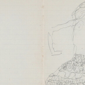 Gustav Klimt, Studie für die rechte Figur mit gespreizten Beinen und Rock im Gemälde "Die braut" aus dem letzten Skizzenbuch, 1917. Mit freundlicher genehmigung des Lower Belvedere