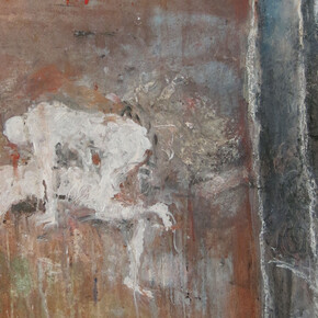 June Leaf, Figures (detail), 2012-2015, Acrylic, chalk on paper on tin, 26.75h x 20w in.