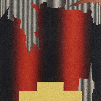 Kevin Lowenthal, Manganese grey, cadmium red, burnt sienna curtain (detail), 2026. Courtesy of Brigitte Mulholland Gallery