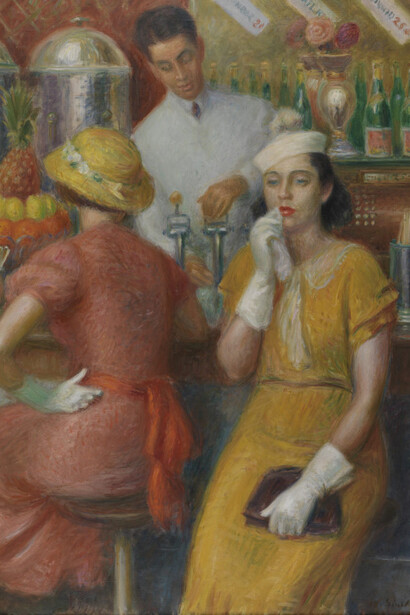 William J. Glackens, Soda Fountain, 1935, oil on canvas, Courtesy of the Pennsylvania Academy of the Fine Arts, Joseph E. Temple Fund and Henry D. Gilpin Fund