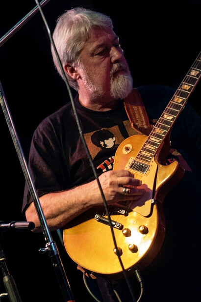 Italian guitarist and composer Marcello Capra performing live with his electric guitar