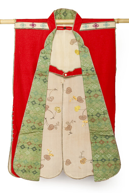 Red surcoat with floral design, Meiji period, late 19th century. Felt and silk. Courtesy of Minneapolis Museum of Arts. Photography by Forrest Cavale and ZacForrest Cavale and Zach Niles of ThirdElementStudios.com