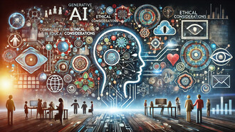 An abstract representation of generative AI, showcasing the dynamic interplay between technology and communication across various modalities