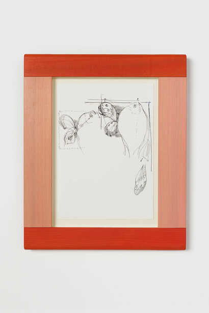 Kasper Bosmans,
Prussian Carp Dreams, 2024,
ink and pencil on acid-free paper in artist's frame,
42.7 x 35 x 2.5 cm,
16 3/4 x 13 3/4 x 1 in,
unframed : 29.7 x 21 cm.
Courtesy of the artist and Mendes Wood DM, São Paulo, Brussels, Paris, New York.
Photo credit: Kristien Daem