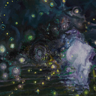 Eric Aho, Fireflies and mists in the grasses (detail), 2025. Courtesy of DC Moore Gallery