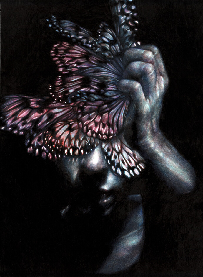 Marco Mazzoni, Headache II,  2015, matite colorate su carta, 38 x 28 cm