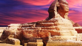 Egipto. La esfinge junto a las pirámides de Guiza