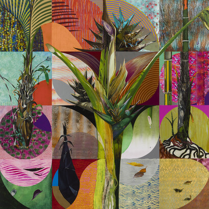 Luiz Zerbini, 'Árvore do Viajante', 2020. Acrylic on canvas, 200 x 200cm (78 3/4 x 78 3/4in). Copyright Luiz Zerbini. Courtesy the artist and Stephen Friedman Gallery, London.
Photo by Pat Kilgore.
