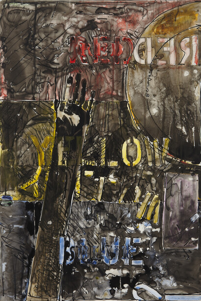 Jasper Johns, Land's End, 1977, Ink and watercolor on plastic, 36 1/4 x 25 3/8 inches, Art © Jasper Johns / Licensed by VAGA, New York, NY