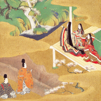 Illustrazione per il capitolo cinque, 若紫 Wakamurasaki (La giovane Murasaki), attribuita a Tosa Mitsuoki (1617--1691)
