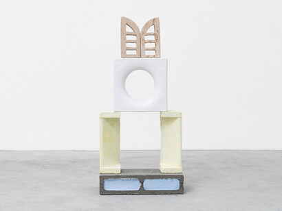 Manoela Medeiros, Still life (Natureza Morta), 2022, pigmented concrete block, P
pigmented plaster ceramics and brick, 32.6x15.7x7.4 inches, courtesy of the artist and Nara Roesler. Courtesy of Emerson Dorsch Gallery
