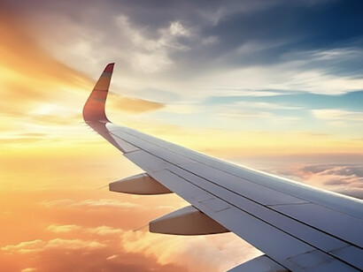 The sun casting its radiant glow across the sky, offering a breathtaking view from the airplane