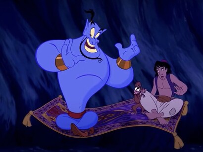 Il Genio della lampada in Aladdin, cartone animato disney, 1992