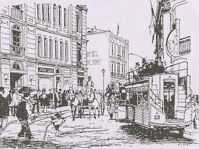 Dibujo de Renzo Pacchenino «Lukas», cuya reconocida obra fue retratar en viñetas de caricaturas, las costumbres, la contingencia política, además de la historia de Valparaíso entre los siglos XIX y XX
