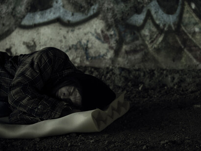 Homeless person sleeping outdoor