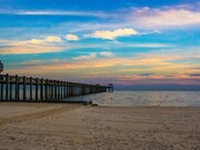 Pascagoula beach and pier, Mississippi, USA