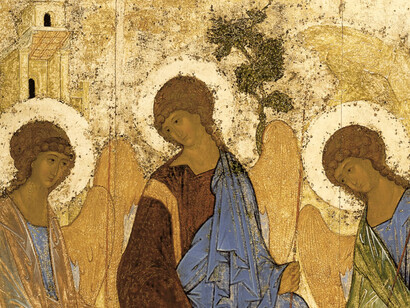 El icono de "La Trinidad del Antiguo Testamento", pintura de Andréi Rubliov, comienzos del siglo XV