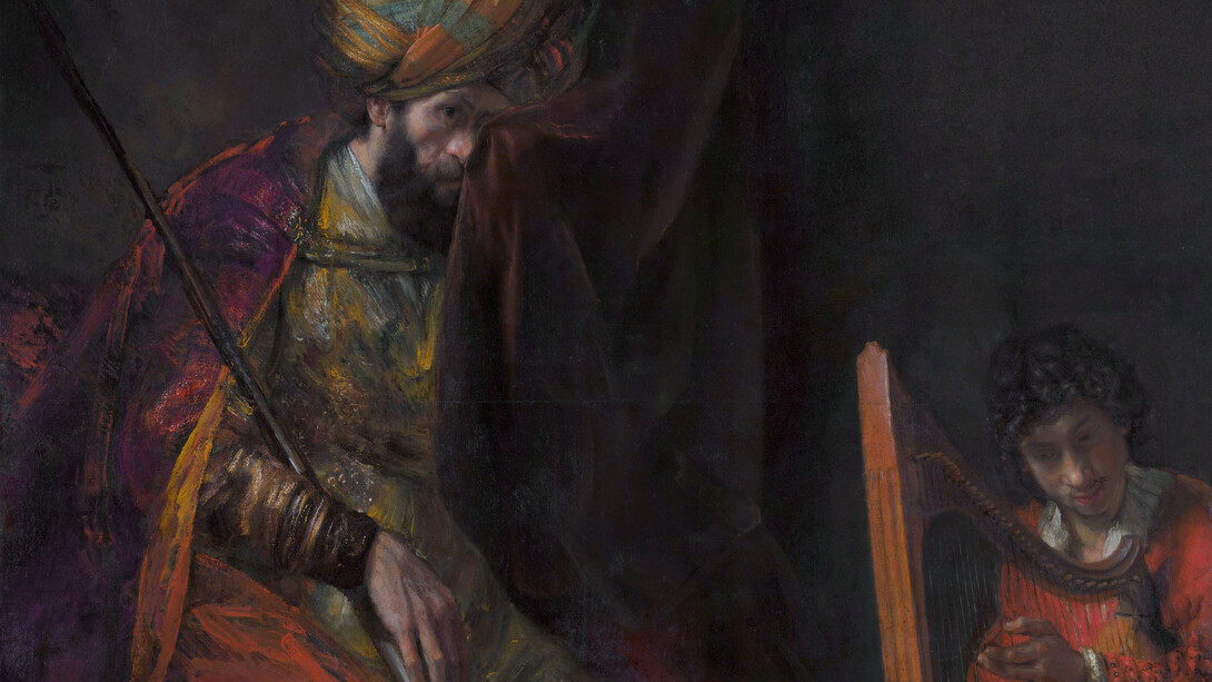 Saul and David (playing the harp), Rembrandt (around 1650)