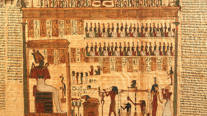 Osiride, Thot, Anubi, Maat, Horus, Ammit, durante la psicostasia, Cat. N 3096, Louvre, Parigi