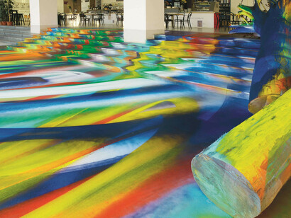 Katharina Grosse: Wunderbild, 2018, National Gallery in Prague, acrylic on fabric © Katharina Grosse and VG Bild-Kunst Bonn; commissioned by National Gallery in Prague; courtesy of Galerie nächst St. Stephan; Gagosian and König Gallery
