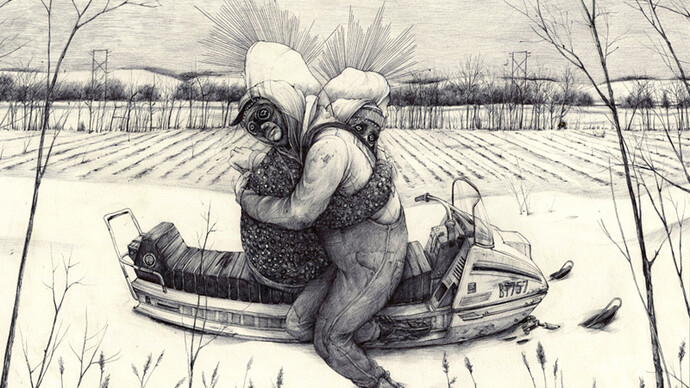 Pat Perry, Snowmobile, 2014 inchiostro su carta. Courtesy of Dorothy Circus Gallery