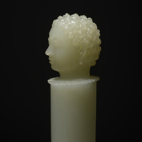 Dagger (kard) with European Head, North India, Mughal, ca. 1620–25 (hilt), 1629–36 (blade), Watered steel blade, inlaid with gold; jade hilt, L. (overall) 11-3/4 in. (29.7 cm), L. (jade hilt) 4-3/8 in. (11.1 cm), Inscribed: sahib-i qiran sani 2 (Second Lord of the Conjunction, regnal year 2, or possibly 9), Al-Thani Collection. Image: © Servette Overseas Limited 2013. All rights reserved.