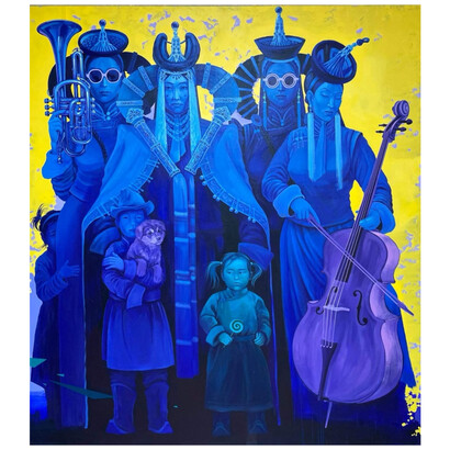 Zayasaikhan Sambuu, Return of the Forebears (#1),2020-2022, acrylic on canvas, 220x200 cm. Courtesy of the artist and 532 Gallery Thomas Jaeckel