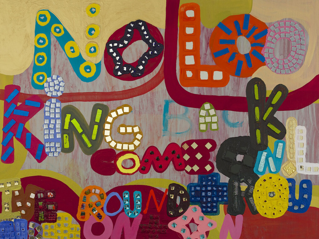Samuel Jablon, Nowhere Bus, 2014, acrylic and glass tile on wood, 48x60. Courtesy of the artist and Freight+Volume