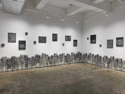 Exhibition view, Xinyi Liu, Scab, 2024, A.I.R. Gallery, Brooklyn, NY. Photography by Matthew Sherman. Courtesy of A.I.R. Gallery