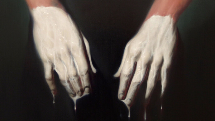 Ken Currie, Whitened Hands, 2017, Oil on panel, (c) Ken Currie, Courtesy of Flowers Gallery London and New York
 