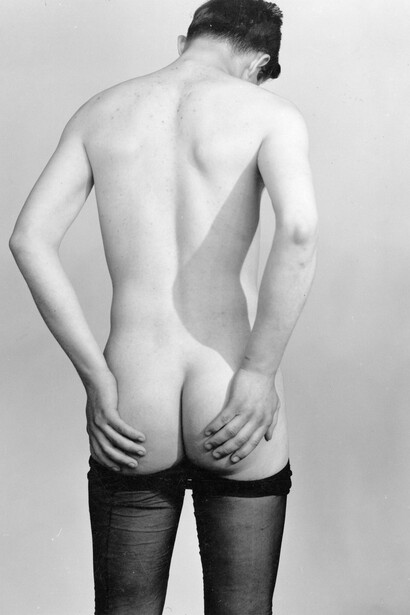 Back view of standing figure, nude except for stockings, Courtesy of The Kinsey Institute for Research in Sex, Gender, and Reproduction