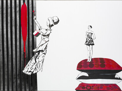 Khaled Takreti, J'ai Perdu 5 Kg, 2014, Acrylic on canvas, 106 x 160 cm