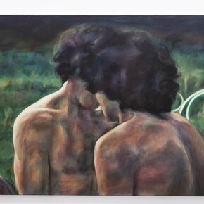 Iva Lulashi, E ferro e fiatio, 2023 oil on canvas. 31,5H x 47w in 80hx120w cm. Courtesy of the artist, Alberta Pane Gallery and Prometeo Gallery