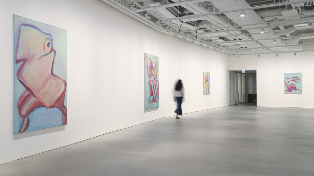 Maria Lassnig, Self with dragon, exhibition view. Courtesy of Hauser & Wirth Gallery