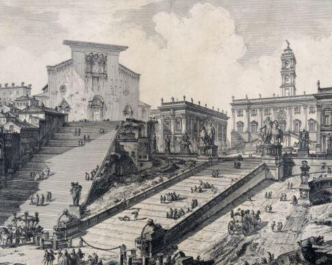 Giovanni Battista Piranesi, Veduta del Campidoglio e di S. Maria d'Aracoeli, 1746-1748, acquaforte, Museo di Roma