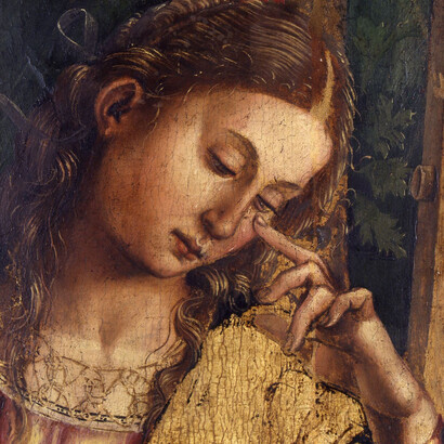 Luca Signorelli, Pia donna in pianto, 1504-1505, olio su tavola, frammento del Compianto sul Cristo, già nella Chiesa di Sant’Agostino a Matelica, (pala Matelica), olio su tavola, Bologna, Collezioni Comunali d’Arte