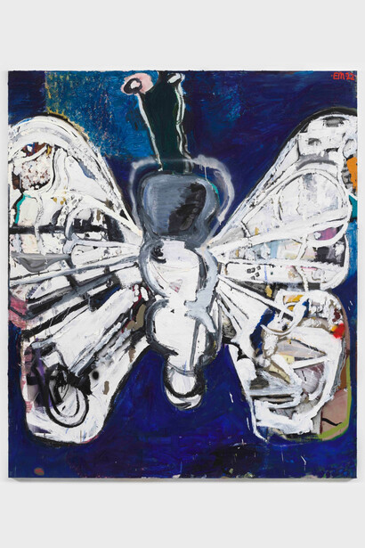 Eddie Martinez, Bufly No. 6
2022 
Oil, acrylic and spray paint on canvas 
84 by 72 in.  213.4 by 182.9 cm. © Eddie
Martinez. Courtesy of the artist and Mitchell-Innes & Nash, New York.