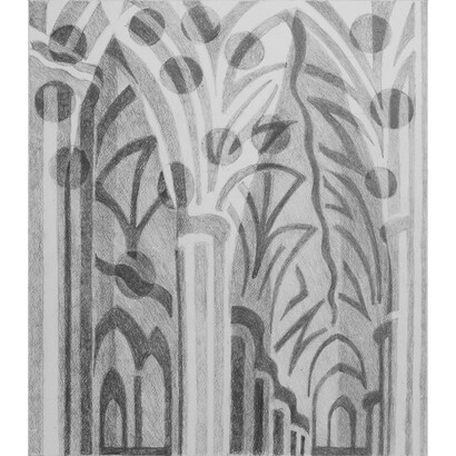Benedict Rubbra, Exeter cathedral interior, Pencil on paper, 50 x 45 cm, 2014