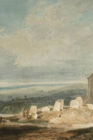 Joseph Mallord William Turner- A Church and Churchyard near a River or Lake, with an Extensive Landscape Beyond